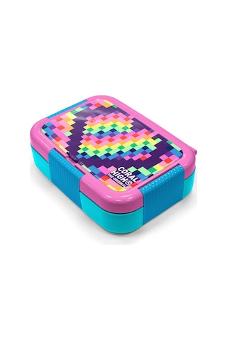 Coral High Kids Çok Renkli Piksel Kalp Desenli Paslanmaz Çelik Beslenme Kabı 39108 Pembe - Lacivert