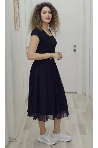 Beli Lastikli Pliseli Etek 6018-mürdüm Mürdüm