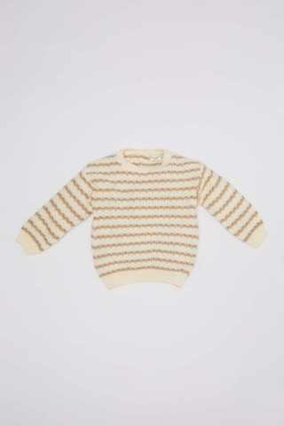 DeFacto Kız Bebek Bisiklet Yaka Çizgili Triko Kazak C8273A524WNER105 Ekru