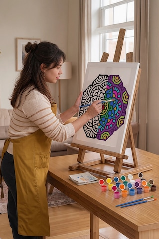 Kalın Çizgili Mandala Ahşap Boyama Seti 40x50 Cm