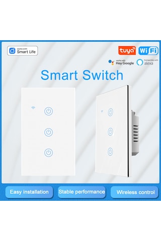 Folinda 3 Yollu Cam Dokunmatik Akıllı Anahtar, Wifi Bağlantılı, Led Gösterge Işıklı, Sıfır Ateş Bağlantısı, Yx-ws003a Beyaz