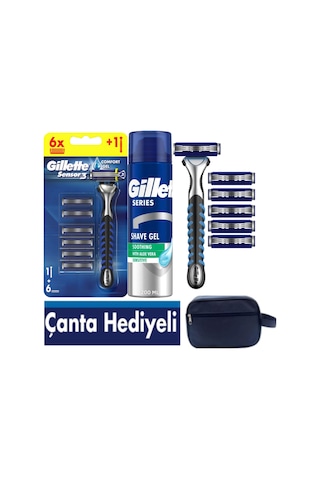 Sensor3 Erkek Tıraş Seti 6 Bıçak + 200 Ml Tıraş Jel+ Çanta Hediyeli