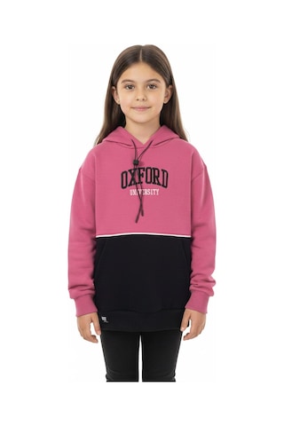 Kapşonlu Oxford Baskılı Kanguru Cepli Kız Çocuk Sweatshirt-90865 Pembe