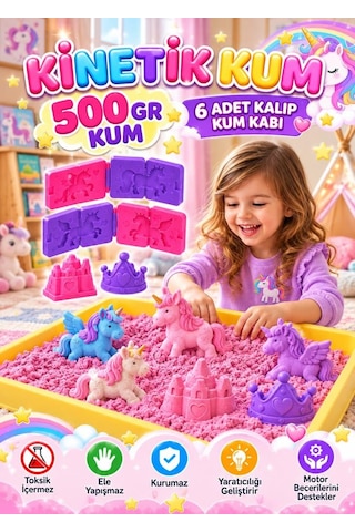 Pony Temalı Kinetik Kum 500 Gr 6 Adet 3d Kalıplı Ve Kum Havuzlu Yapışmaz Kurumaz Oyuncak Kum Seti Çok Renkli