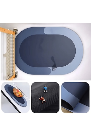 Oval Yazısız Antibakteriyel Diatomit Süper Sihirli Su Emici Kaymaz Tabanlı Banyo Paspası 40 60 Cm Tek Renk Diğer