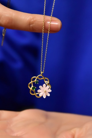 Papatya Silver 925 Ayar Gümüş Gold Kaplama Tasarım Sedef Kozmos Çiçeği Kolye
