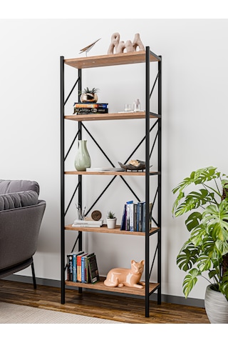 Metal Kitaplık 5 Raflı Dekoratif Kitaplık Ev Ofis Mutfak Rafı Çok Amaçlı Atlantik Çam