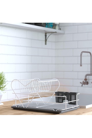 Teknotel Iki Katlı Kalpli Tabaklık Bulaşıklık Beyaz Kb011 Beyaz