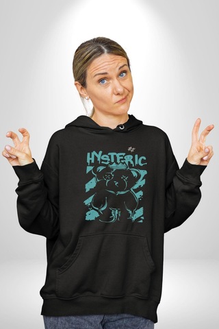 Histerik Kadın Erkek Siyah Kapüşonlu Sweatshirt Hoodie Siyah
