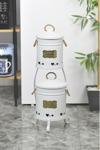 Metal Standlı 2 Katlı Patates Soğan Saklama Kova Beyaz