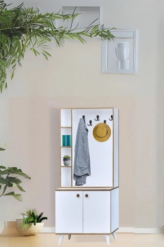 İnci Portmanto Askılıklı Beyaz Raflı Çok Bölmeli 2 Kapaklı Yüksek Ayaklı Portmanto 80x37x195 Cm