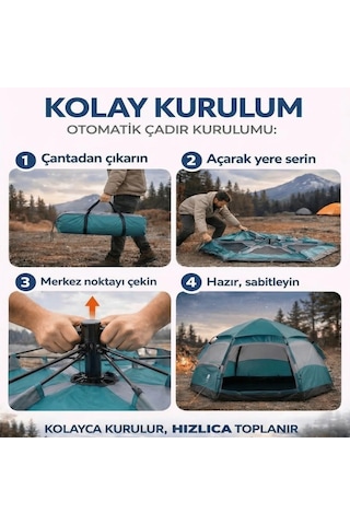 Büro Ev Ofis Kamp Keyfi İçin 240x240x160cm 5kişilik Otomatik Kurulum 2 Kapılı Altıgen Doğa Çadırı Diğer