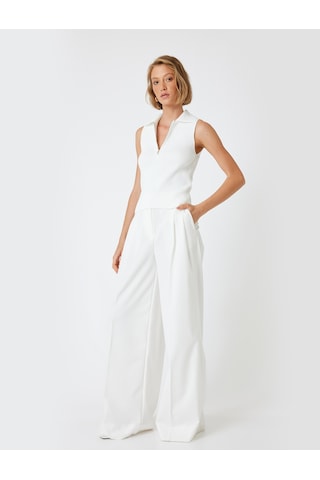 Koton Polo Yaka Kolsuz Triko Üst Yarım Fermuar Detaylı Fitilli Ekru 5wak30020ht