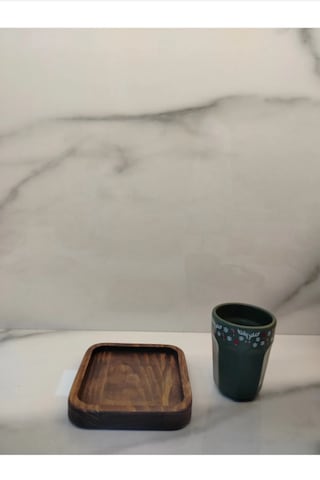 Ahşap Sunumluk Fincan Seti Yeşil
