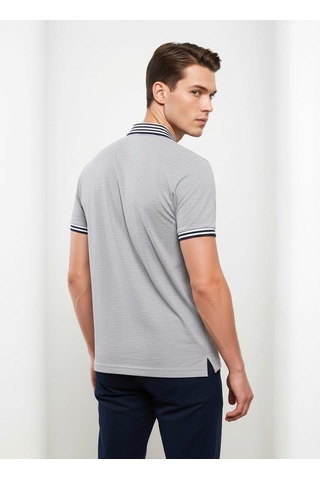 Giyim Dünyası Erkek Yaka Çizgili Polo Yaka Kısa Kol Tshirt Gri