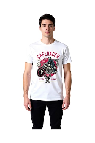 Paybuy Erkek Motorsiklet Kültürü Baskılı Tişört Kaferacer Biker Tasarımı