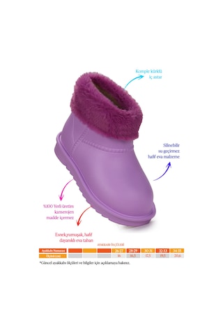 Kiko Kids Geta Su Geçirmez İçi Kürklü Kız Çocuk Eva Yağmur Kar Çizme Lila Lila