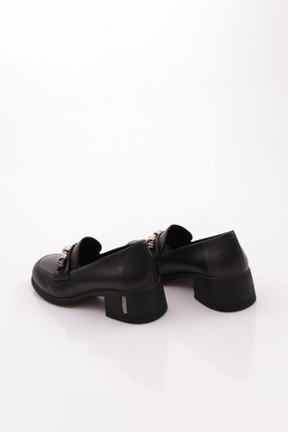 Dgn 603 Kadın Topuklu Loafer Ayakkabı Siyah Napa