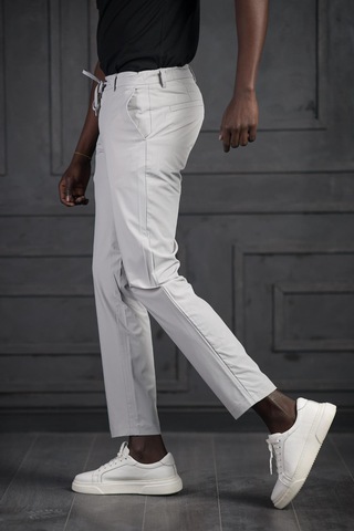 Beli Lastikli Ve İplikli Likralı Yazlık İnce Paraşüt Kumaş Jogger Pantolon gri