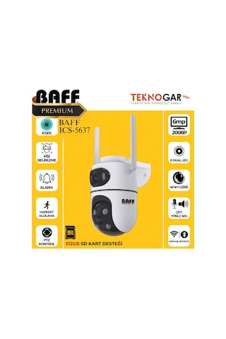 Baff Ics-5637 6mp Çift Lens Wifi Akıllı Güvenlik Kamerası Aı Hareket Takipli