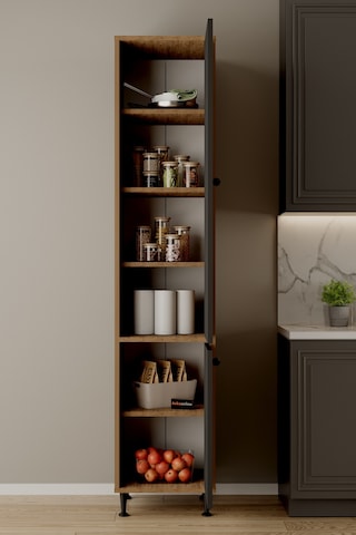 Aeka Ae-2028 Soft 2 Kapaklı Raflı Dar Yüksek Boy Banyo Çok Bölmeli Depolama Dolabı 40x180 Cm Çok Amaçlı Dolap Çam - Antrasit