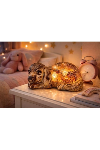 Işıklı Mozaik Köpek Biblo Dekoratif Masa & Konsol Lambası, 25 Cm Çok Renkli