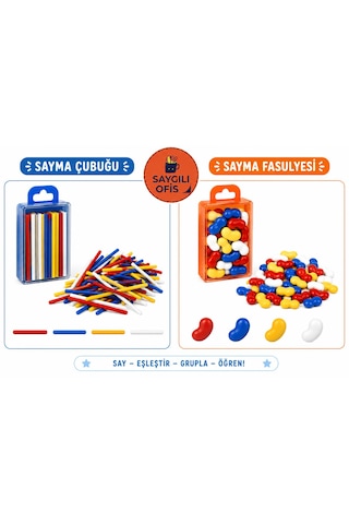 Saygılıofis Sayı Sayma Seti 1 Paket Plastik Sayı Sayma Çubukları Ve Fasülyeleri 1. Sınıflar Için Renkli Çubuk Fasulye