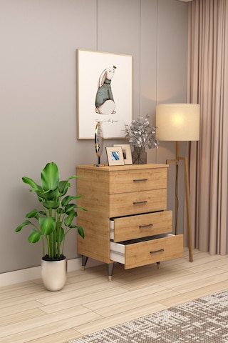 Asra Trend 4 Çekmeceli Şifonyer ŞF-01 %100 MDF Modern Yatak Odası Dolabı Safir Meşe