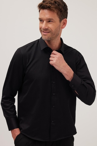 Tudors Erkek Regular Fit Klasik Kesim Pamuklu Düz Siyah Gömlek-35823 Siyah