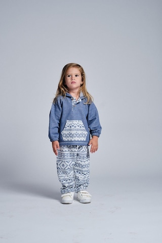 Etnik Desen Kanguru Cepli 2 Li Takım İndigo