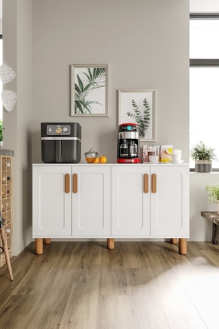 Flora Flr4120 Bohem Kahve Köşesi 4 Kapaklı Mdf Mebran Kapaklı Mutfak Dolabı Çok Amaçlı Dolap Beyaz