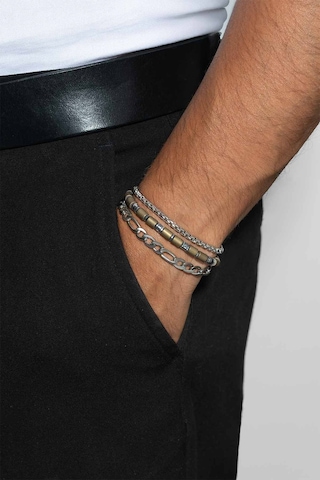 Kahverengi Hematit Taşlı Ayarlanabilir Erkek Çelik Üçlü Bileklik Seti Gri