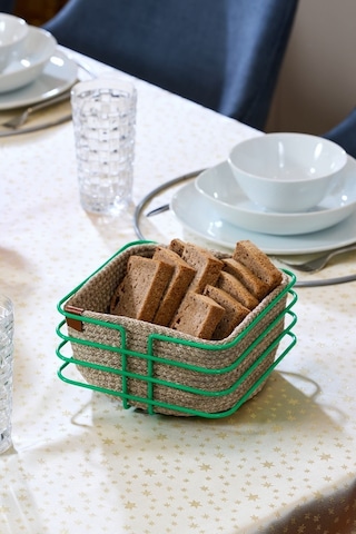 4'lü Yeşil Servis Sunum Seti, Peçetelik, Kağıt Havluluk, Kare Ekmeklik, Nihale - Metal