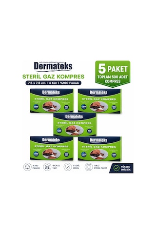 Dermateks Steril Spanç Kompres 7.5 x 7.5 CM 500 Adet