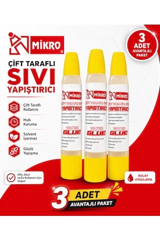 Mikro Çift Taraflı Sıvı Yapıştırıcı 3 Adet Güçlü Yapışma Hızlı Kuruyan Kağıt Karton Ahşap Tutkalı