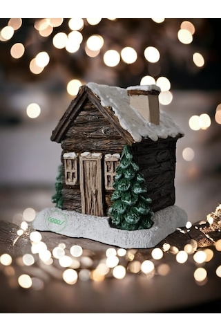 2 Adet Kar Efektli Ev Şeklindeki Yılbaşı Tema El Boyama Tütsülük