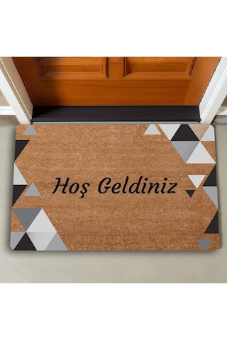 Valerine Life Siyah Gri Geometrik Üçgen Hoş Geldiniz Kapı Önü Paspası 45 x 70 CM