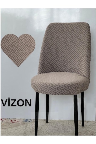Tuğla Desen Oval Sandalye Kılıfı, Sandalye Örtüsü 6 Adet Vizon Vizon