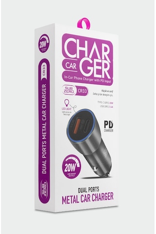 Subzero Cr33 20w 3.4a Pd+usb Çıkışlı Metal Ledli Araç Şarj Başlığı Siyah