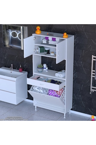 Modilayn Arda 70x173x32,5 Cm 1 Çekmece 2 Göz Sepetli Ve 3 Raf Akıllı Dolap İle Dağınıklığa Son Beyaz