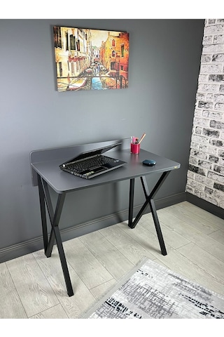 Hayal Antrasit Gri Çalışma Masası Bilgisayar Ofis Masası Metal Siyah Ayaklı 90 Cm Antrasit Gri - Siyah