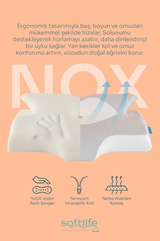 Visco Nox Omuz Önleyici Ortopedik Visko Yastık 64 x 38 x 12.5 CM Beyaz
