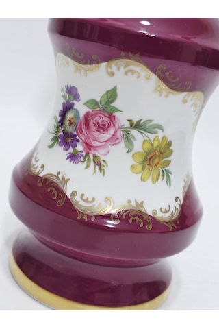 Limoges Çiçek Motifli Antika Porselen Gaz Lambası 043 Mor
