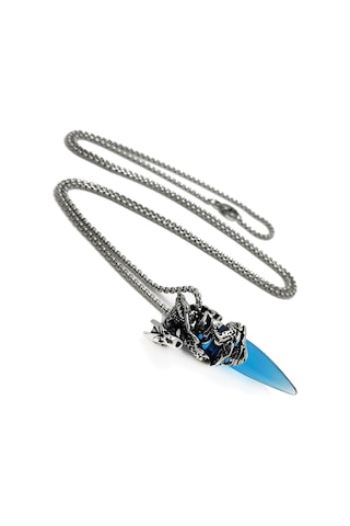 Chavin Ejderha Mavi Taş 75 Cm. Uzun Zincir Erkek Çelik Kolye Dm65