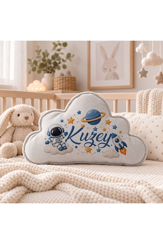 Bk Gift Kişiye Özel İsimli Gri Bulut Yastık-4 - Bebek Ve Çocuk Odası Dekoratif Yastık 34,5x22 Cm