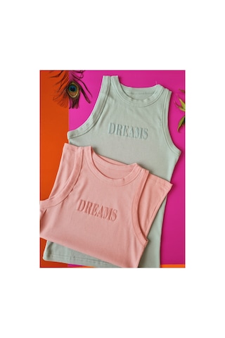 Demirsa Boutique Halter Yaka Pudra Ve Yeşil Renk Modal Kaşkorse Kadın Atlet Yeşil-pudra