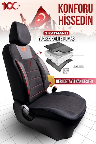 Smrautoaccessory 100. Yıl Özel Serisi Universal Oto Koltuk Kılıfı Siyah - Kırmızı