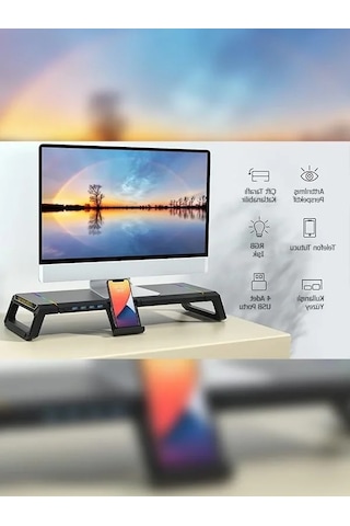 Katlanabilir Masaüstü Monitör Standı, Rgb Aydınlatmalı