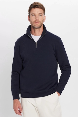 Tudors Unisex Relax Fit Rahat Kesim Pamuklu İçi Polarlı Yarım Fermuarlı Lacivert Dik Yaka Sweatshirt-32669 Lacivert
