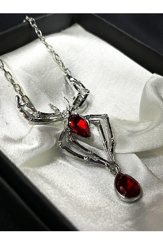 Dükkan Design Kırmızı Taşlı Tarantula Kolye Kırmızı